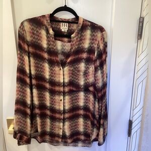 Haute Hippie Blouse with Burgundy and Cream Pattern.  Size L.